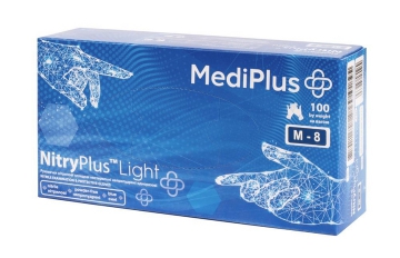 Рукавички нітрилові оглядові нестерильні неприпудрені NitryPlus light, розмір S, M, L, XL, сині, 100 шт
