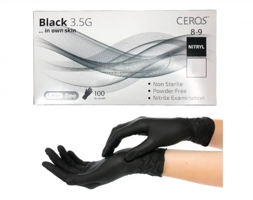 Рукавички нітрилові огляд. нестер.неприп. Ceros Black, розмір S, M, L, XL